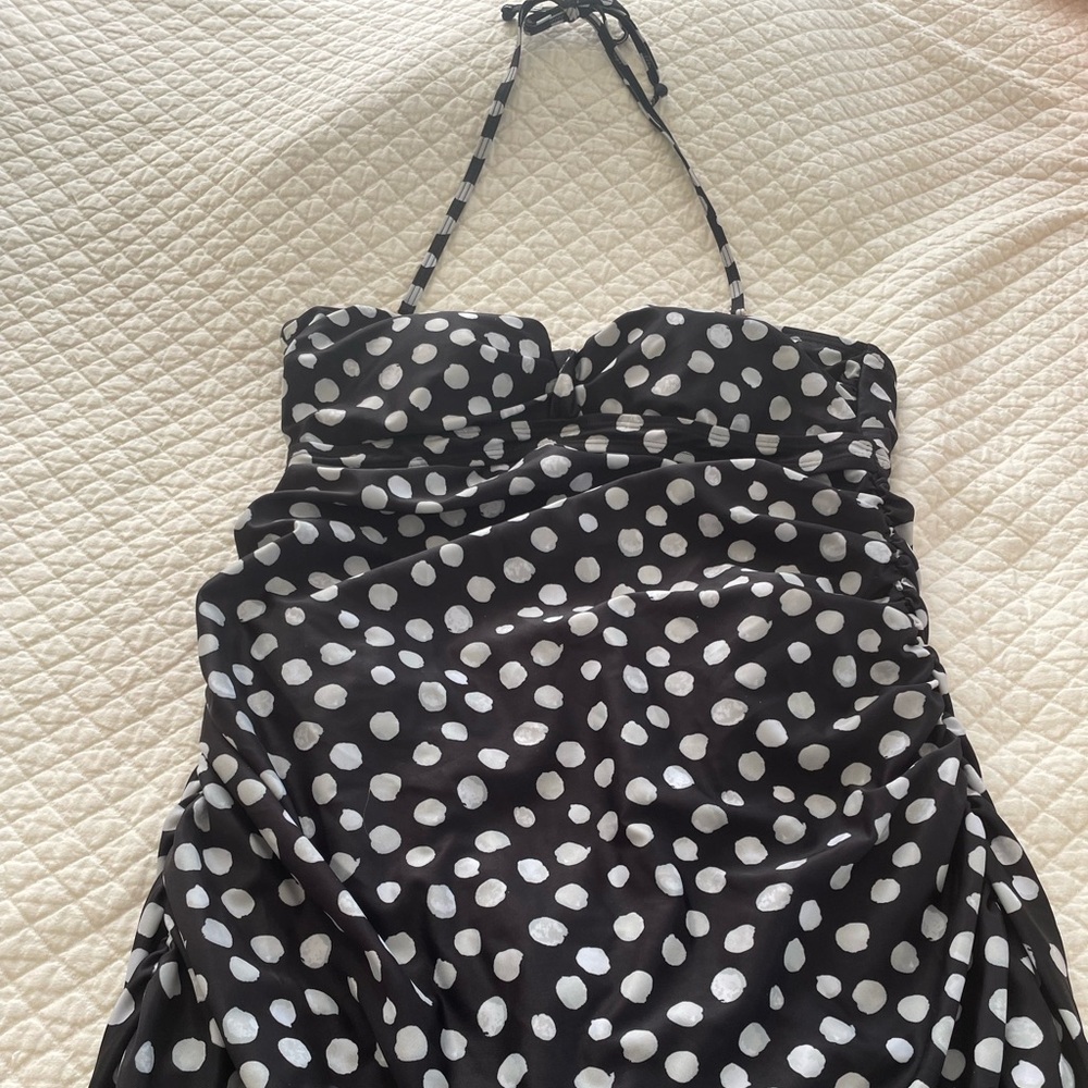 NWT Nicole Miller Black White Polka Dot One Piece Swimsuit L